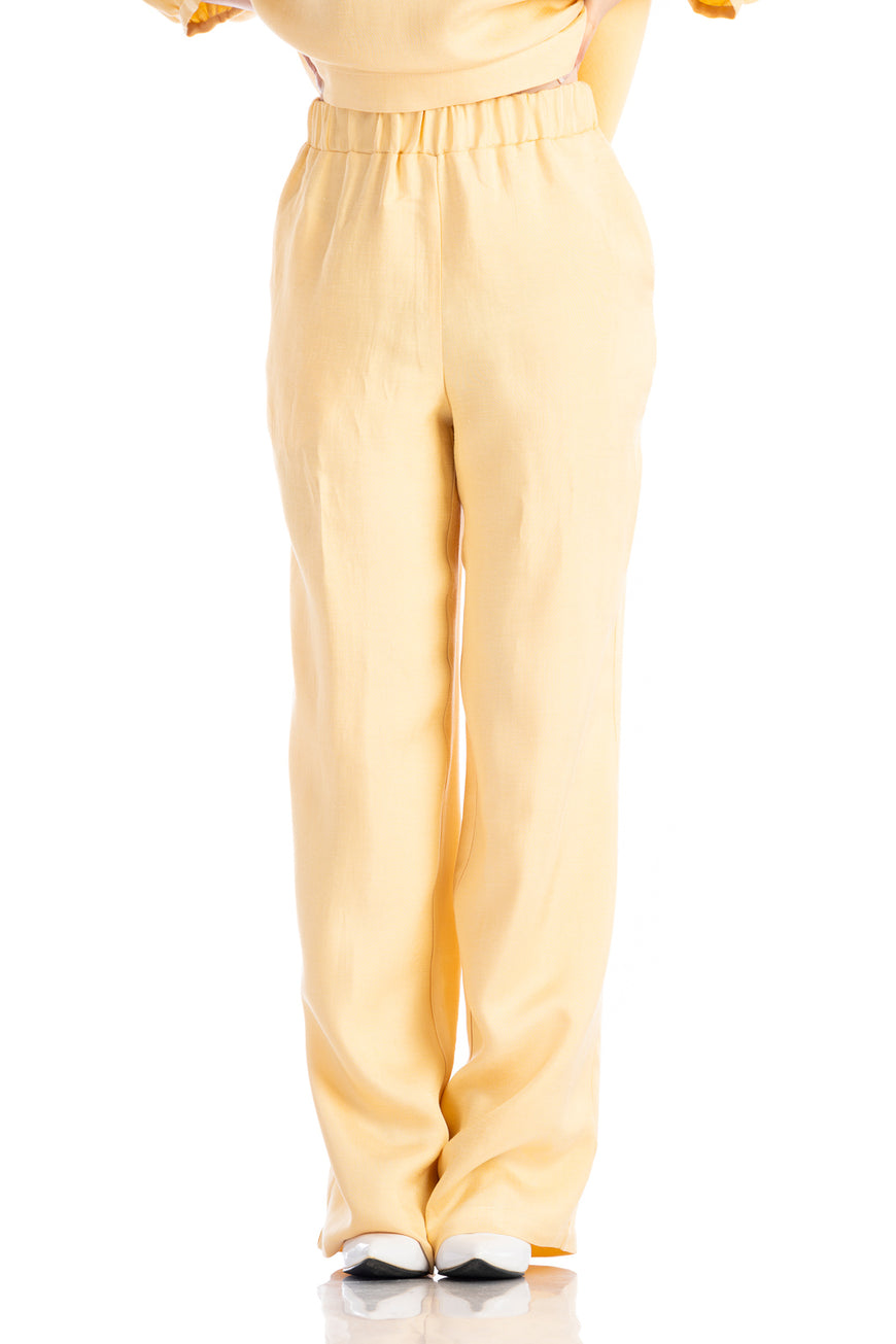 Wide-leg linen pants in yellow