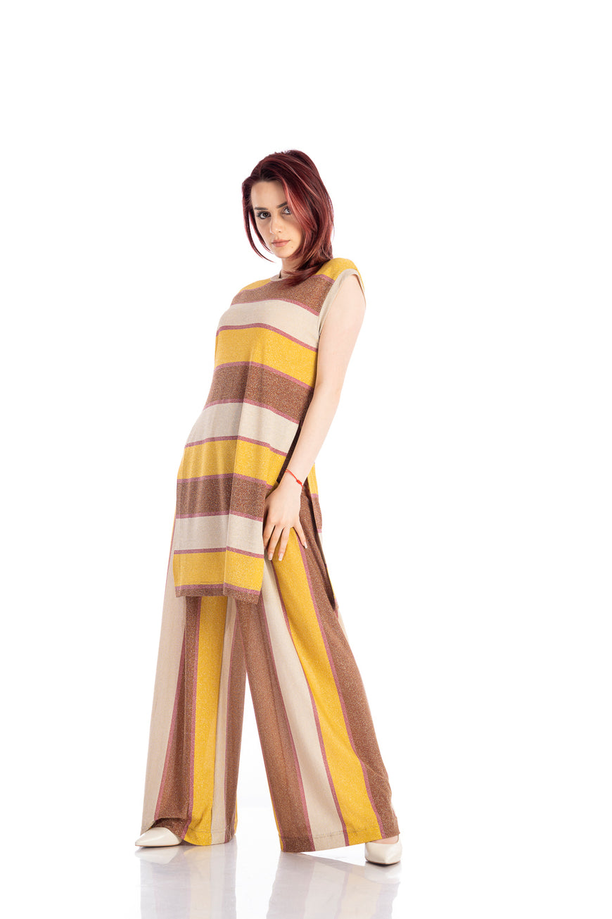 Wide-leg viscose pants in yellow