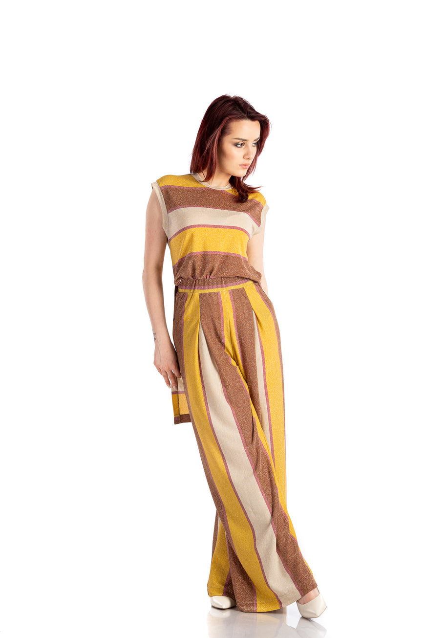 Wide-leg viscose pants in yellow