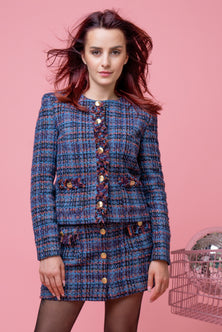 Cappotto corto bouclé blu