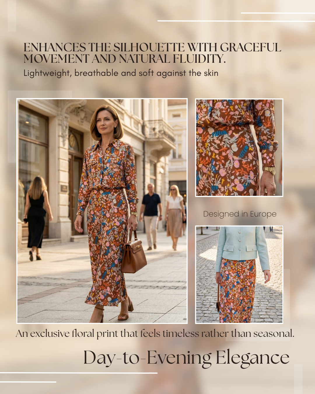 Saten Bias Cut Skirt with Floral Print-brown