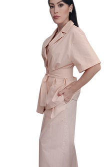 Apricot Cotton Belted Shirt Jacket