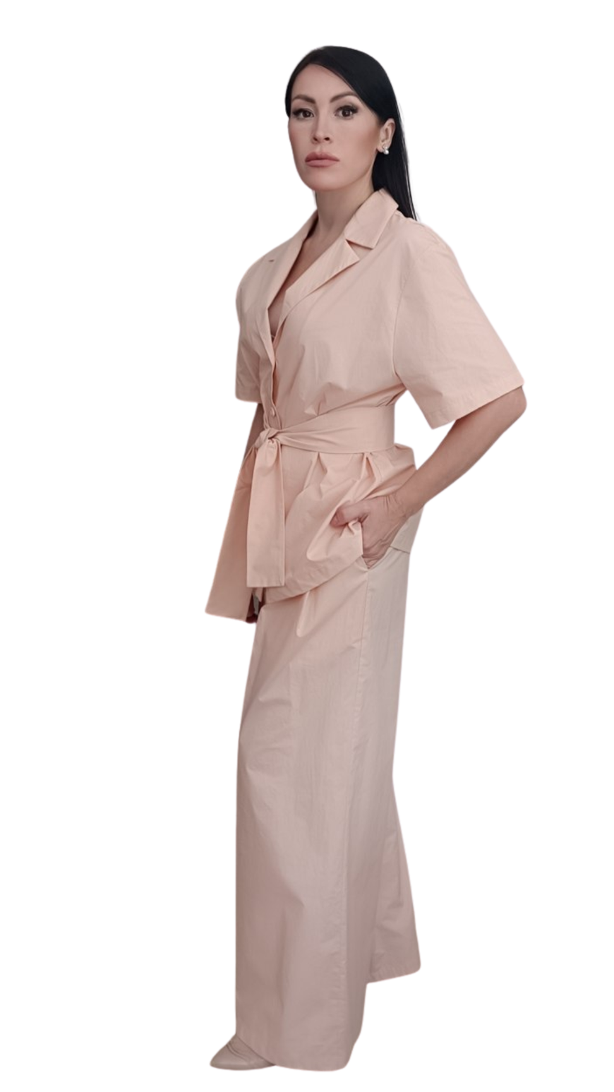 Apricot Cotton Belted Shirt Jacket