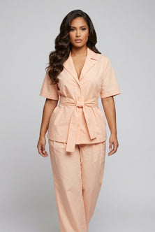 Apricot Cotton Belted Shirt Jacket