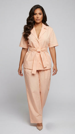 Apricot Cotton Belted Shirt Jacket