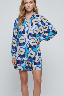 Blue Floral Print Viscose Shorts