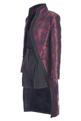 Jacquard tailcoat dark floral pattern