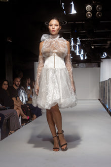 Balloon dress with pearls on a bustier – Silvy Rowson