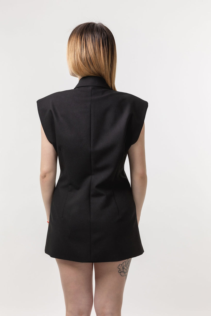 Sleeveless blazer in black viscose