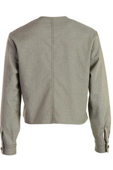 Short jacket with a curl on the front in green – Side view – Silvy Rowson