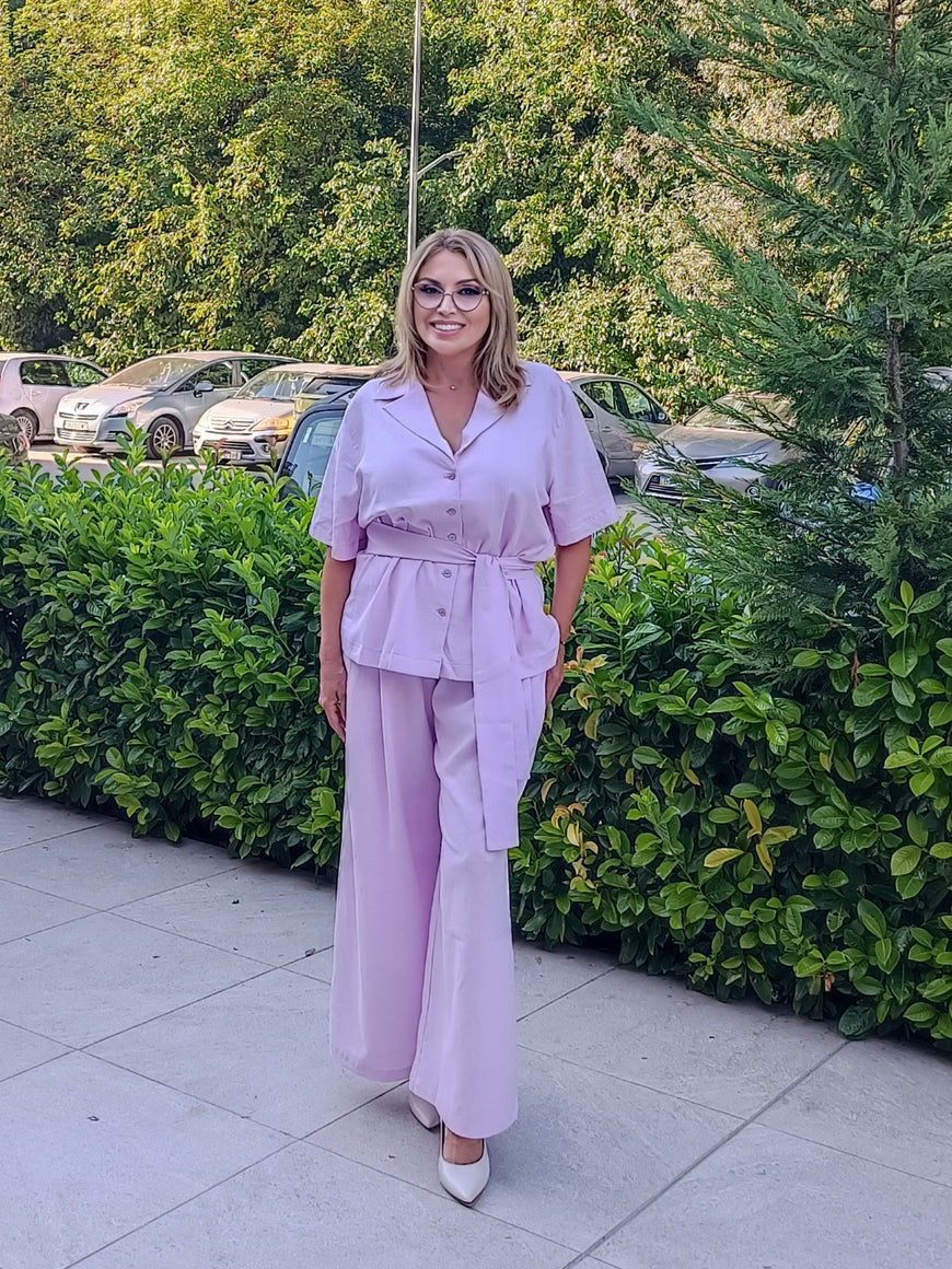 Lilac Linen Belted Shirt Jacket