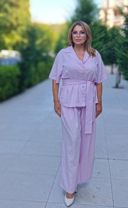 Lilac Linen Belted Shirt Jacket