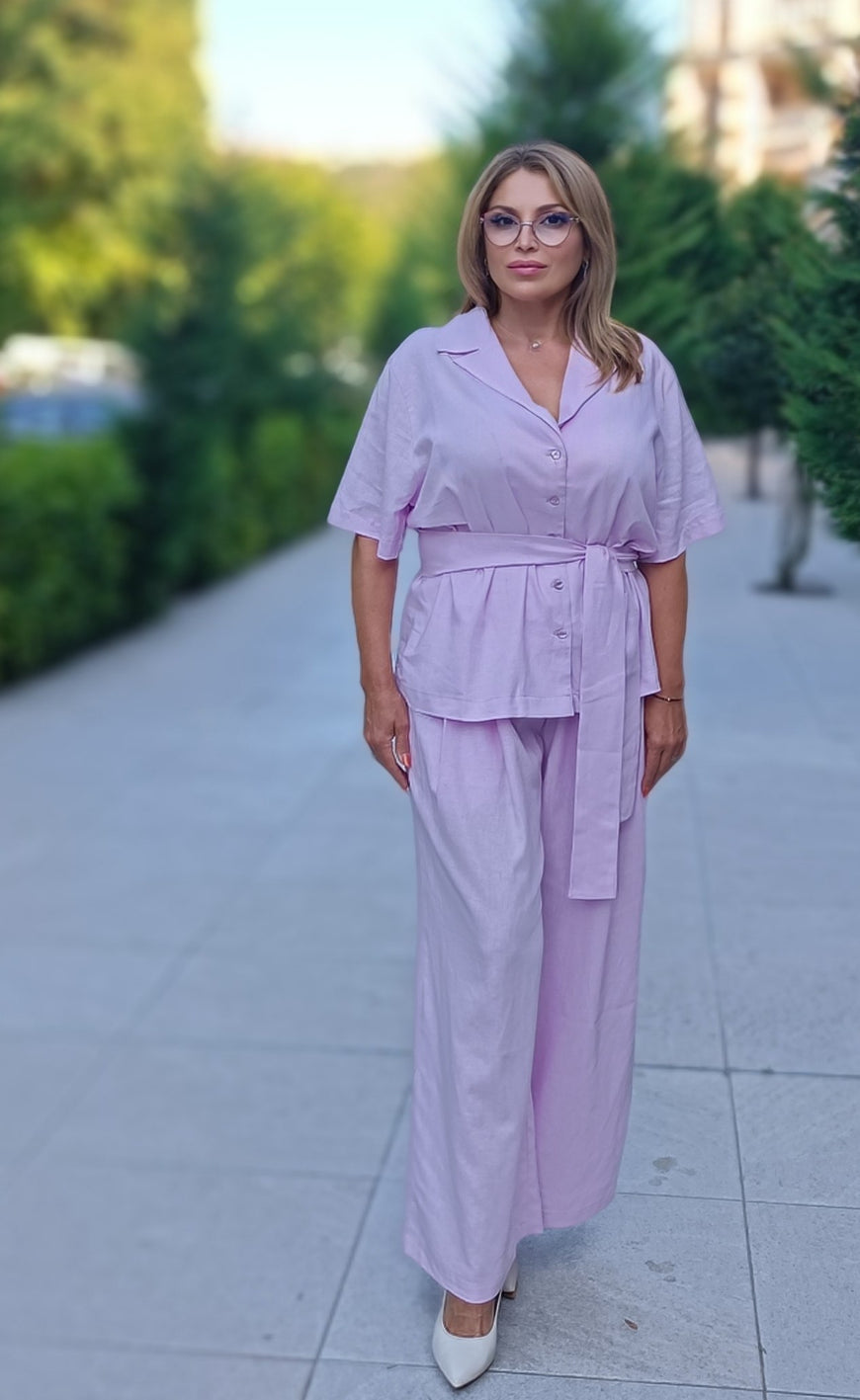 Lilac Linen Belted Shirt Jacket