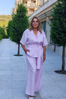 Lilac Linen Belted Shirt Jacket