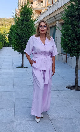 Lilac Linen Belted Shirt Jacket