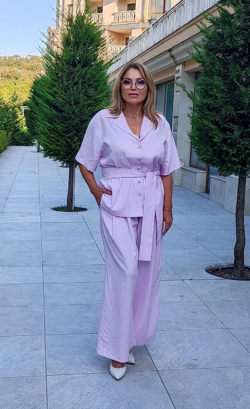 Lilac Linen Belted Shirt Jacket