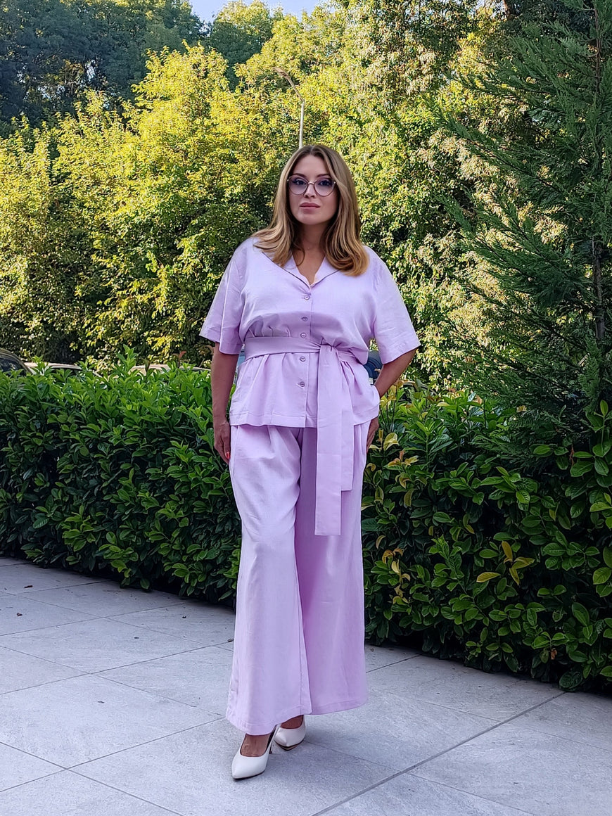 Lilac Linen Belted Shirt Jacket