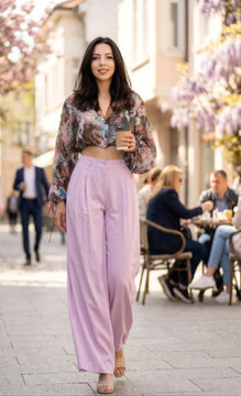 Pants wide-leg CRISTEN- Linen Soft Lilac