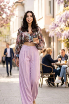 Pants wide-leg CRISTEN- Linen Soft Lilac