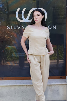 Cropped Linen Blazer with Boat Neckline Refined