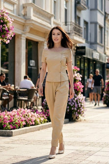 Cropped Linen Blazer with Boat Neckline Refined