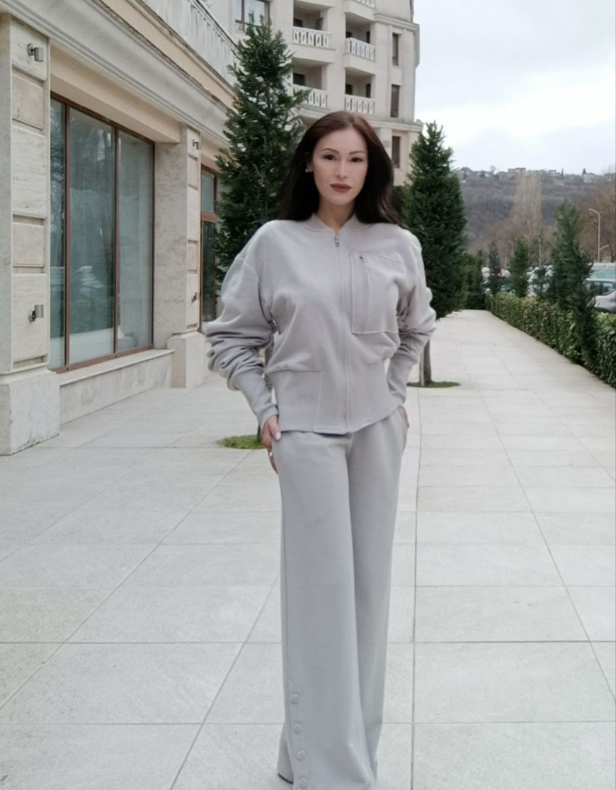 Pants wide-leg with button grey