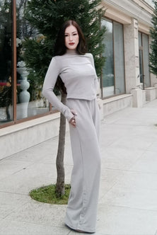 Pants wide-leg with button grey