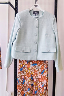 Collarless Bouclé Jacket mint