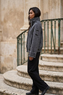 Grey Bouclé Wool Coat