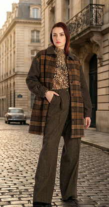 Mid-Length Plaid Wool Coat with Tweed | Silvy Rowson
