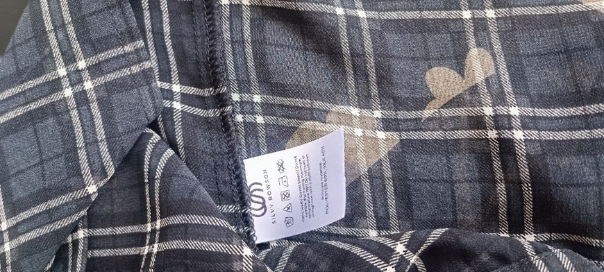 Black Checked Blouse with White Collar and Cuffs