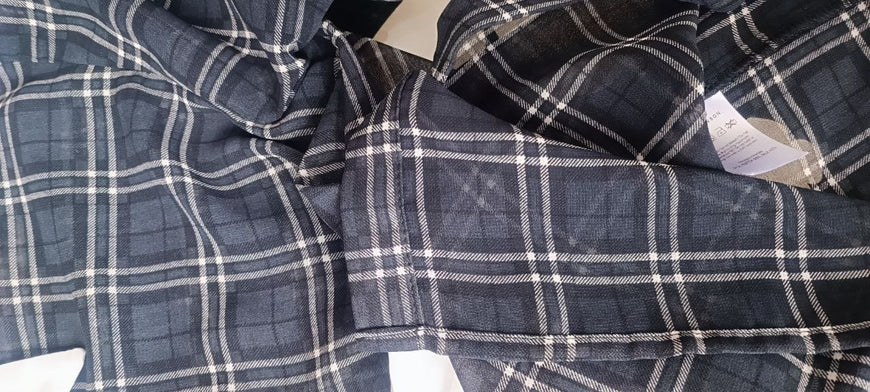 Black Checked Blouse with White Collar and Cuffs