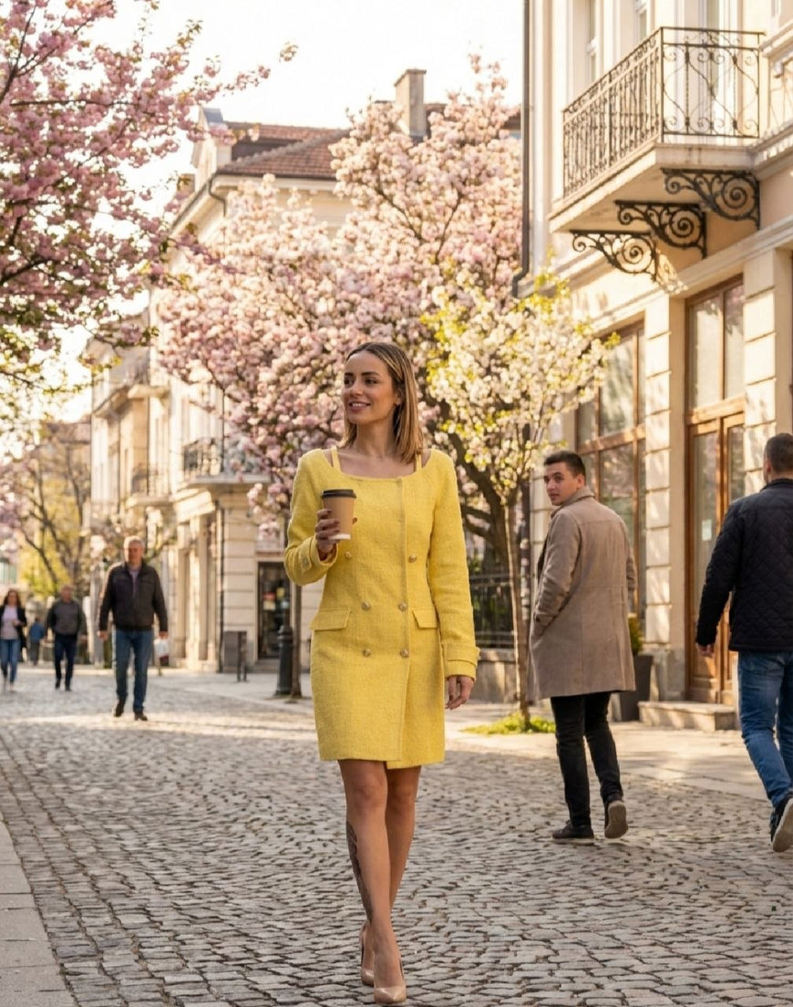 Elegant boucle dress in yellow