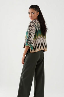 Multicoloured blouse 3/4 sleeves in brown