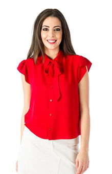 Sleeveless shirt with ruffles in red