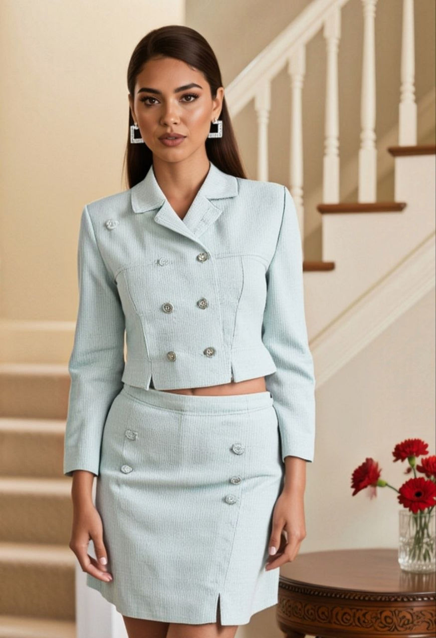 Trapeze skirt in mint boucle