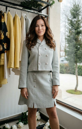 Trapeze skirt in mint boucle