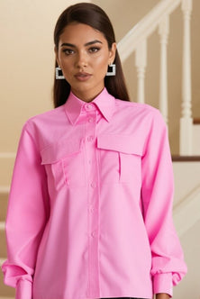 Loose shirt in candy pink poplin