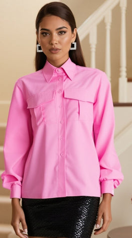 Loose shirt in candy pink poplin – Back view – Silvy Rowson