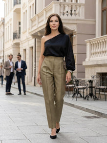 Pleated Off Shoulder Satin Blouse