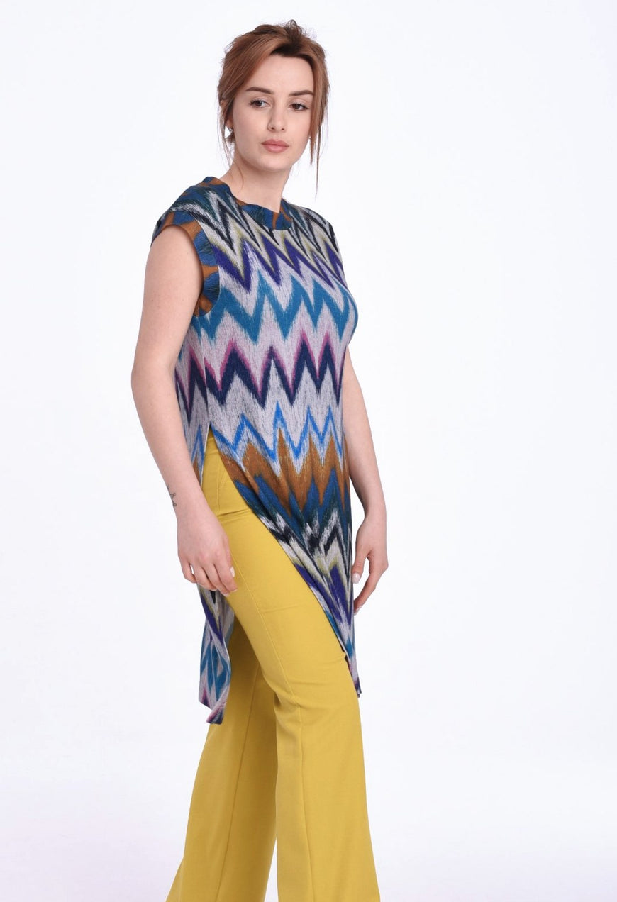 Sleeveless tunic in blue melange