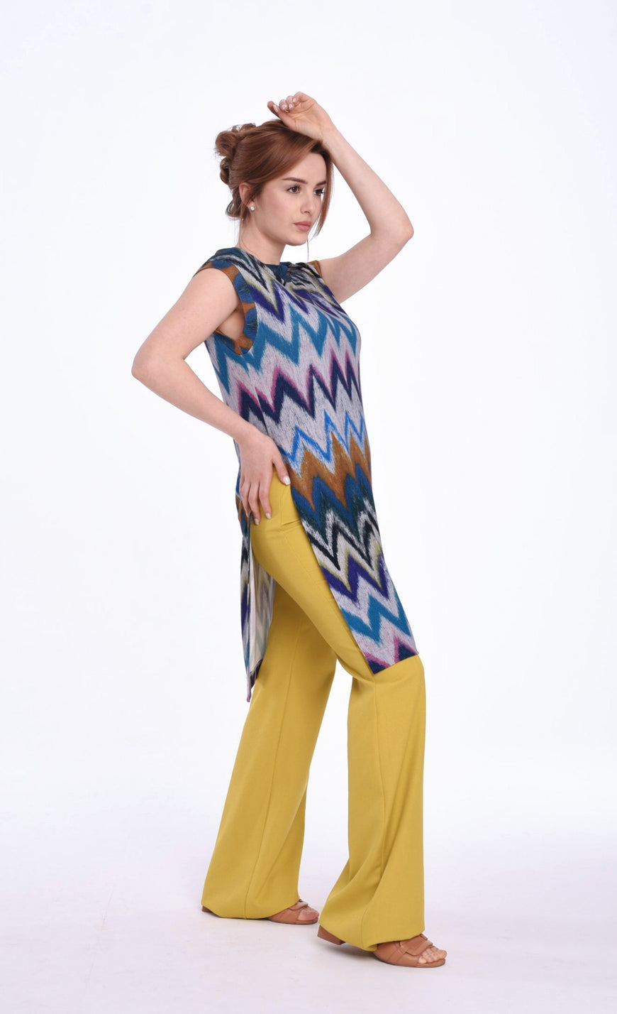 Sleeveless tunic in blue melange