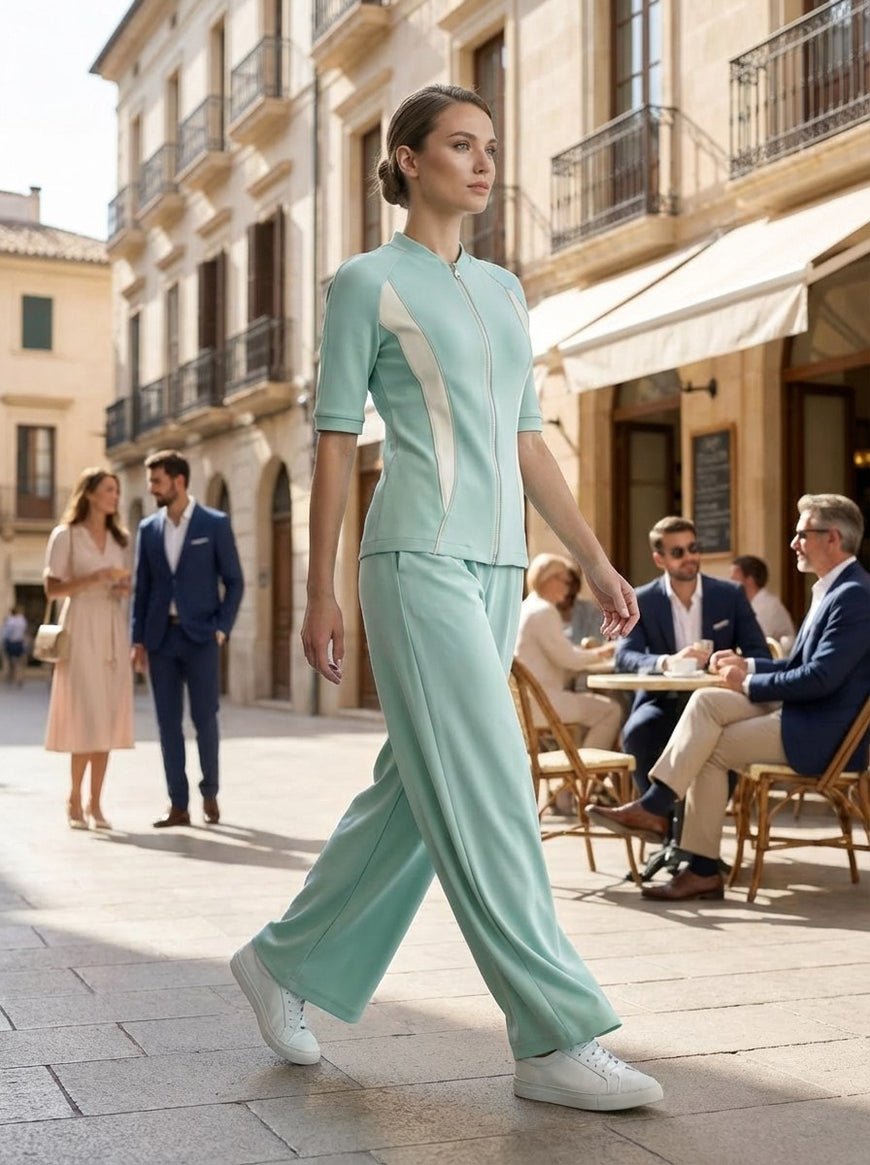 Blouse with zipper in mint tricot