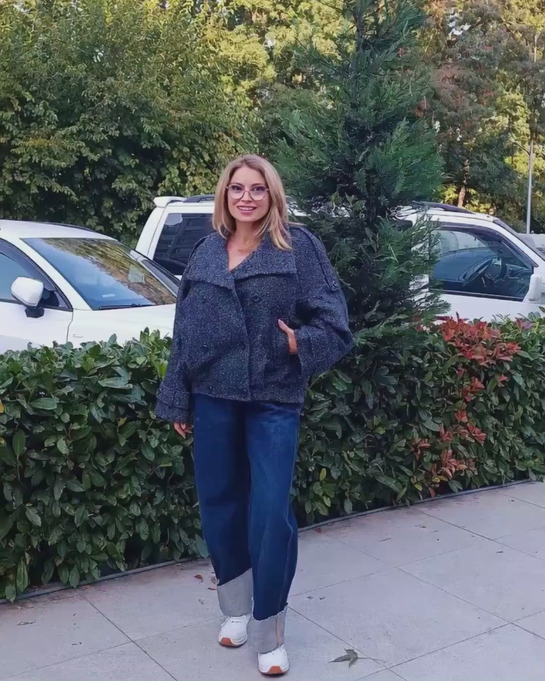 Grey Bouclé Wool Coat
