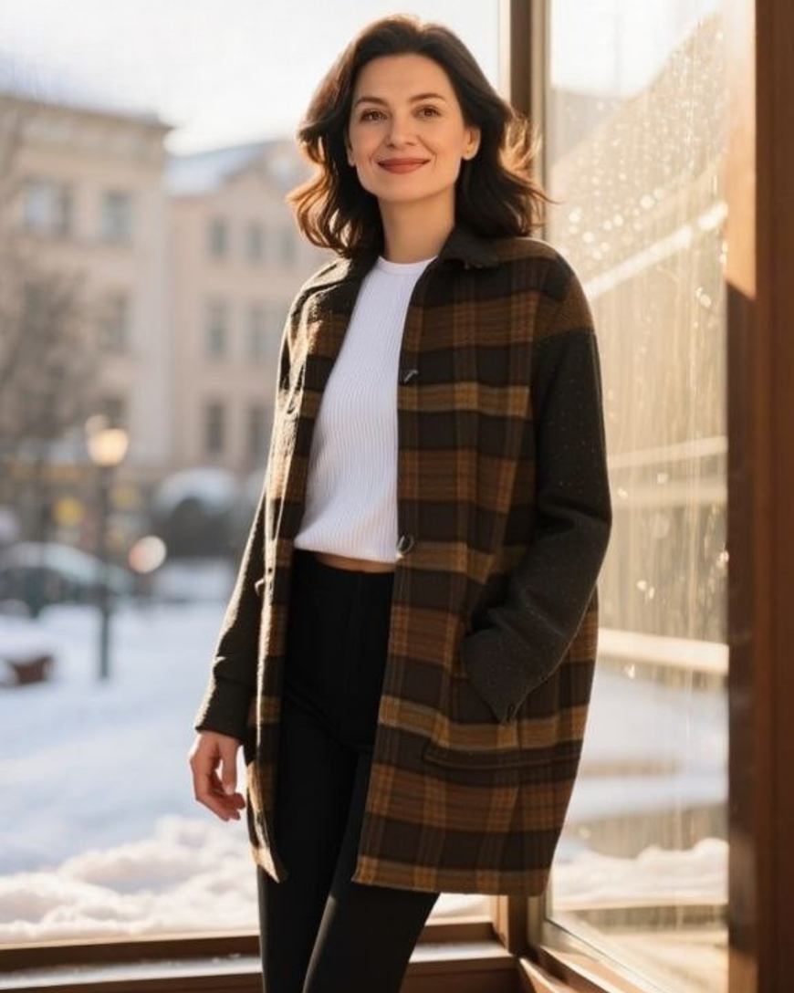 Mid-Length Plaid Wool Coat with Tweed | Silvy Rowson