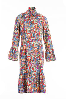 Multicoloured shirt dress with one ruffle