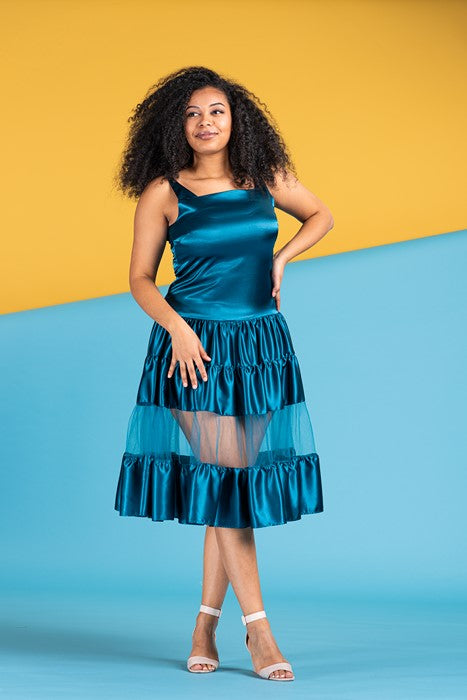Formal dress with veils in petrol blue  Silvy Rowson