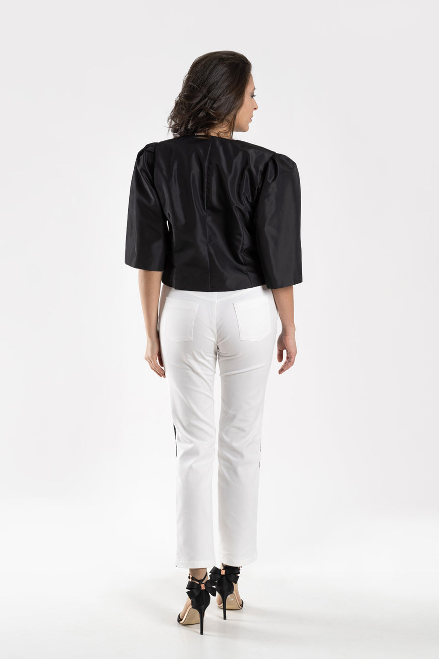 Straight trousers with black lace edging