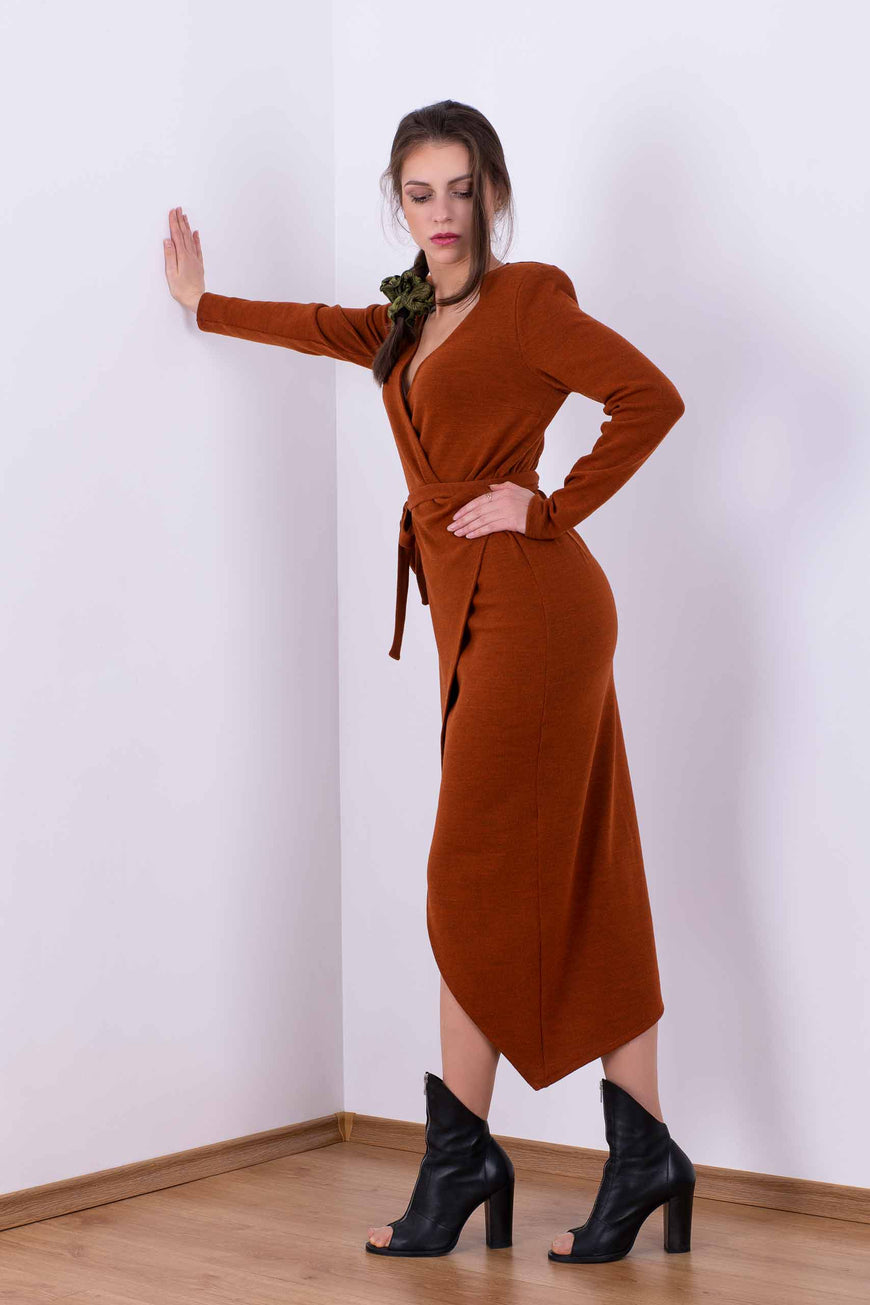 Knitted dress hugg me style in rusty brown