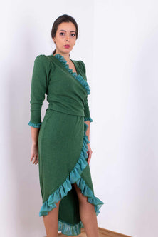 Knitted skirt Hugg me style in green – Fabric detail – Silvy Rowson